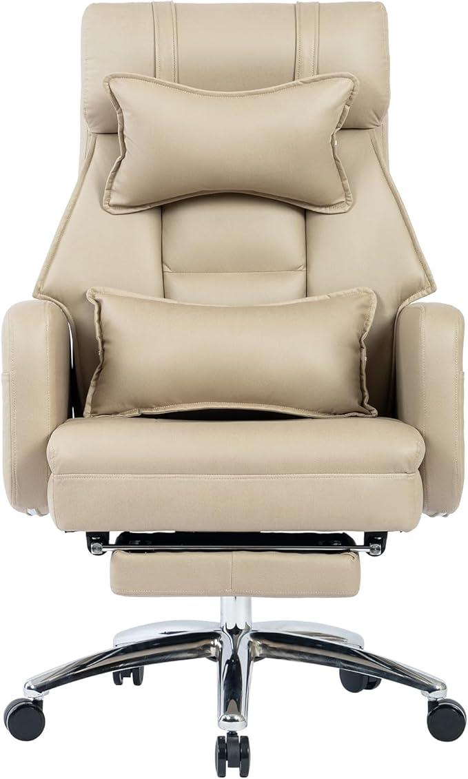Video Game Desk ChairSwivel Ergonomic Office Chairwith Footrest and Comfy Lumbar SupportPU Leather Recliner with HeadrestFixed Up ArmrestHeight Adjustable with 360°Swivelfor Adults (Beige)