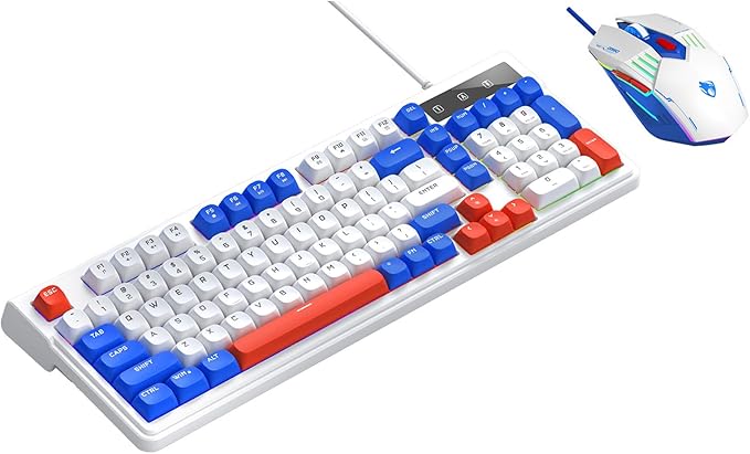 Wired Gaming Keyboard and MouseRainbow LED Mechanical Feeling Gaming Keyboard and 3600DPI Mouse Combo with 19-Keys Anti-Ghosting98keys Compact StylePlug &amp Play to PC LaptopWindows-White and B