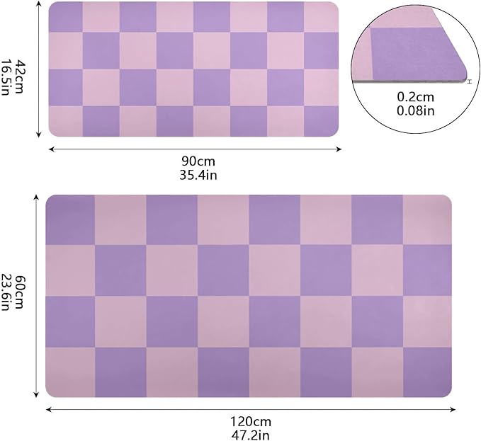 Mouse Pad Desk Mat Leather Desk Pad Large Gaming Desk Cover Protector Mat for Keyboard Computer Laptop Office Waterproof 35.4 x 16.5 Inch Checkered Purple