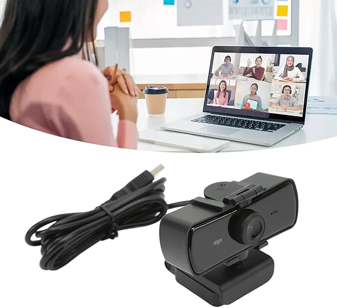 USB Computer Camera with 2K HD Video Built - in Microphone Lens Protection Cover Automatic Focus - Noise Reduction Wide Angle View Plug and Play for PC and Laptop