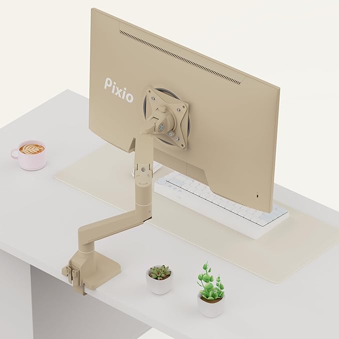 Pixio PX248 Wave Beige 24 inch 200Hz Refresh Rate FHD 1080p Resolution Fast IPS Panel 1ms GTG Response Time Gaming Monitor and PS1S Wave Beige Single Monitor Arm - Fits up to 32 inches and 19.8lbs