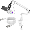 FIFINE Streaming Mic with XLR Cable and Low Profile Arm Set XLR Dynamic Micophone with Tap-to-Mute RGB Light 9.8ft Balanced CableAdjustable Boom Arm Kit for Streaming-AM8W+BM88W+L9W