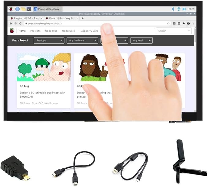 7 inch HDMI LCD 1024x600 Resolution Capacitive Touch Screen IPS Display Module Compatible with Raspberry Pi 4 3 2 1 B B+ A+Jetson NanoSupport Software Resolution (up to 1920×1080)