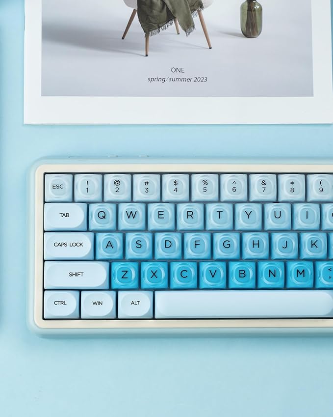 132 Keys PBT Keycaps Jelly Keycaps Cute Custom Creamy Key caps MOA Profile for 61/68/84/87/98/100 Cherry Gateron MX Mechanical Keyboards Blue