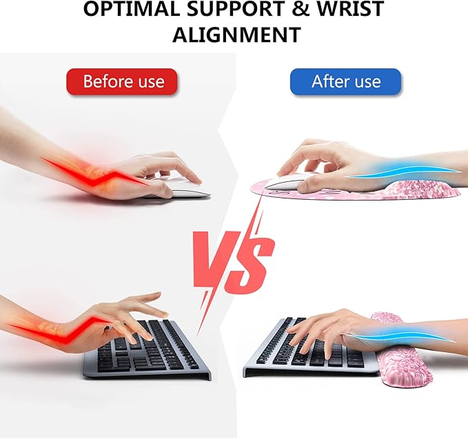 Pink Mouse Pad with Wrist Rest Ergonomic Desk Mat with Stitched Edges Non Slip Wrist Support (Stay Positive)