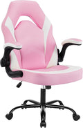 Heavy Duty Gaming Chair Ergonomic Gamer for Home Office with Lumbar Support Adjustable Backrest Flip-Up Armrest and Stable 360° Swivel Wheels for Adults Professional Gamers and Teens Pink-White