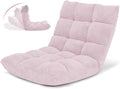 GOFLAME 14-Position Folding Floor Chair Padded Gaming Lazy Sofa Chair with Adjustable Backrest Couch Recliner Sleeper Bed Lounge Chair for Reading Gaming Meditating (Light Pink)