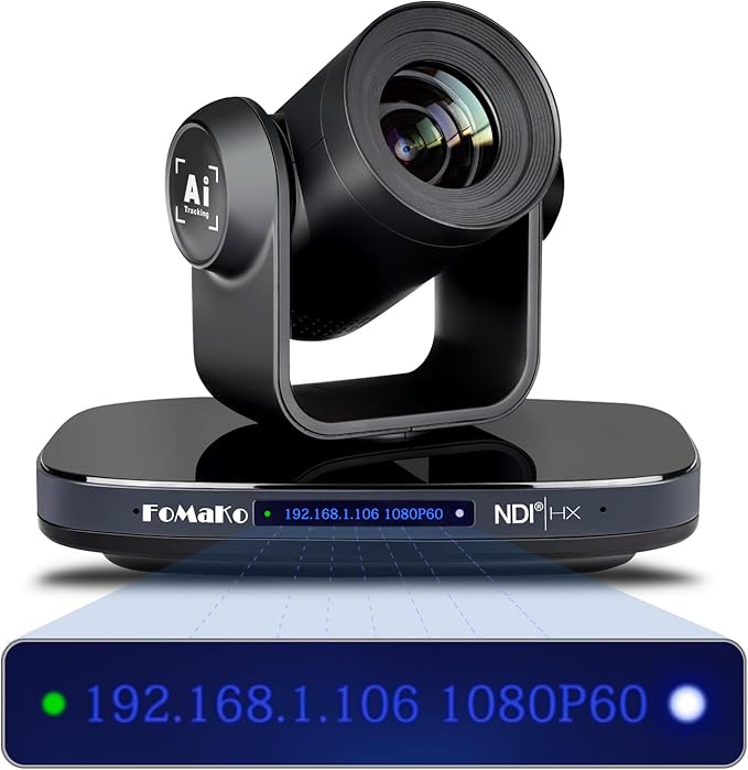 FoMaKo NDI PTZ Camera 3G-SDI HDMI 30X Optical Zoom1080P60 AI Auto-Tracking USB3.0 Type-C 3G-SDI HDMI for Church Worship (Official NDI 6 &amp NDI HX3 Certified) KN30Black Color