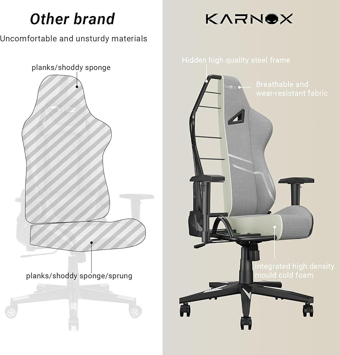 KORNOX Gaming Chair Fabric Ergonomic for Adults Office Chair High BackDesk Chair RacingTask Chair Cloth Adjustable SwivelGame Chair with Headrest and Lumbar Support for TeensSilver Grey
