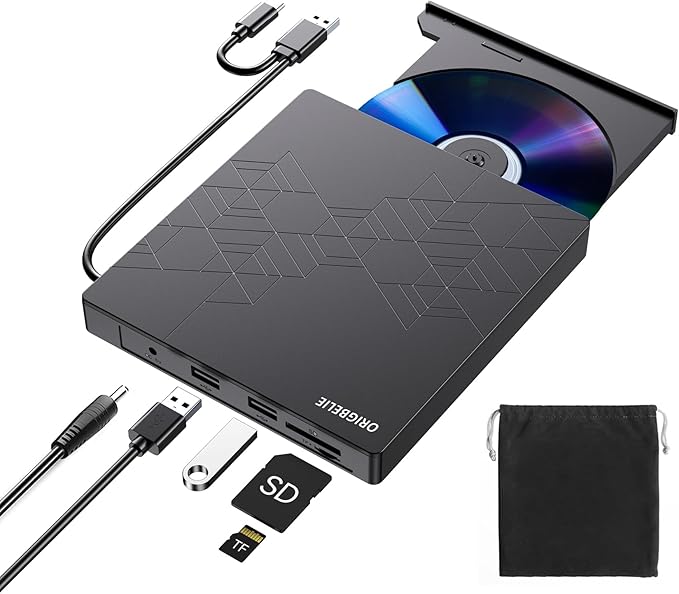 External DVD Drive CD Drive USB 3.0 Typle C CD/DVD ROM +/-RW Adapter with USB Port DVD Burner for Laptop PC Desktop Computer Optical Disk Drive CD Player Compatible with Mac Windows Linux