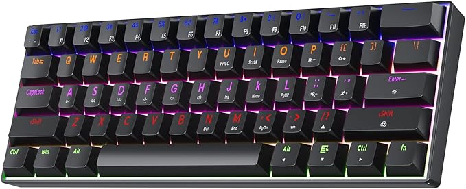 60% Gaming Keyboard Black Wired RGB Mechanical Keyboard with No-Conflict 61 Keys Compact PC Game Keyboards for Windows Mac Quiet Blue Switch