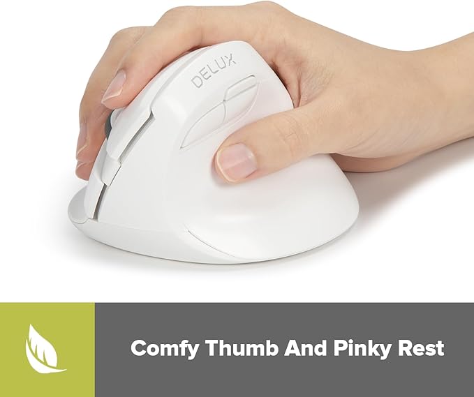 DELUX Wireless Ergonomic Mouse Vertical Mouse for Small Hand Silent Click Ergonomic Mouse Up to 4000 DPI 6 Buttons BT 5.0/2.4G Dual Mode for Carpal Tunnel for Laptop/PC (M618MINI DB-White)