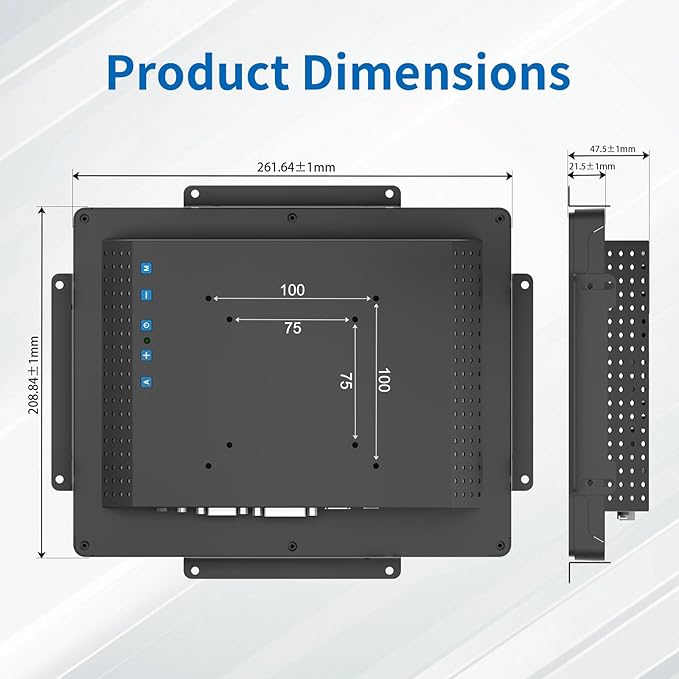10.4 Inch Open Frame Touch Monitor PCAP 10-Point Touch Industrial Touchscreen Monitor with HDMI/VGA/DVI Interface Active Matrix TFT LCDLED Backlight with VESA Mount
