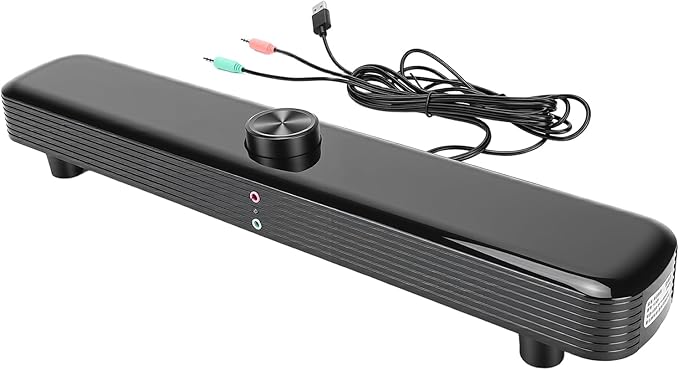 3D Stereo Sound Laptop Speaker with Mic Breathing LED Lights 3D Sound Technology Metal Grilles Wide Compatibility Anti Slip Design ABS Material Size: 420x75x59mm