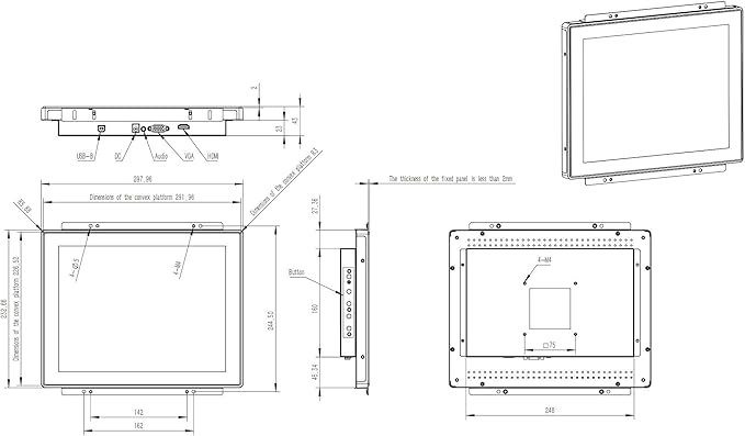 12.1 Inch Open Frame Capacitive Touchscreen Monitor 1024x768 Resolution 4:3 Aspect Ratio WaterproofVESA+Panel Mount for Kiosk Automation POSVendingHMI and Digital Signage 7x24h Work