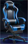 Ergonomic Gaming Chair Comfortable Gaming Chair with Footrest Computer Chair Leather Desk Chair Adjustable Swivel Gaming Office Chair Blue