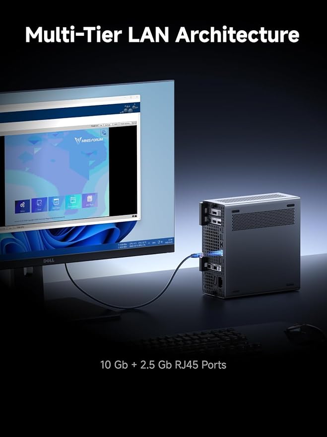 MINISFORUM MS-02 Ultra Workstation Mini PCIntel Core Ultra 5 235HX (14 cores/14 Threads up to 5.1 GHz) PCIe 5.0 x16 4× DDR5 USB4 v2 10GbE+2.5GbE (vPro) Wi-Fi 7 Barebone Without RAM/SSD