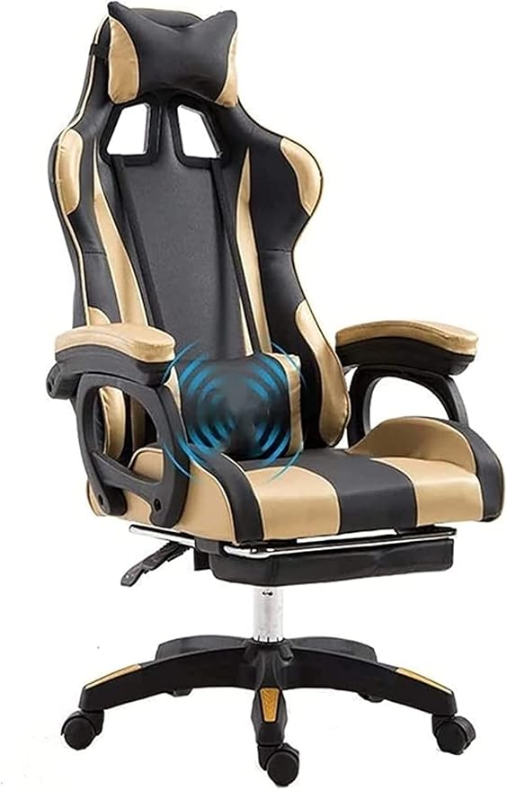 Office Office Chair E-Sports Chair Ergonomic Table and Chair High Back Racing Chair Game Office Chair Footstool Computer Chair Chair (Color:Gold)