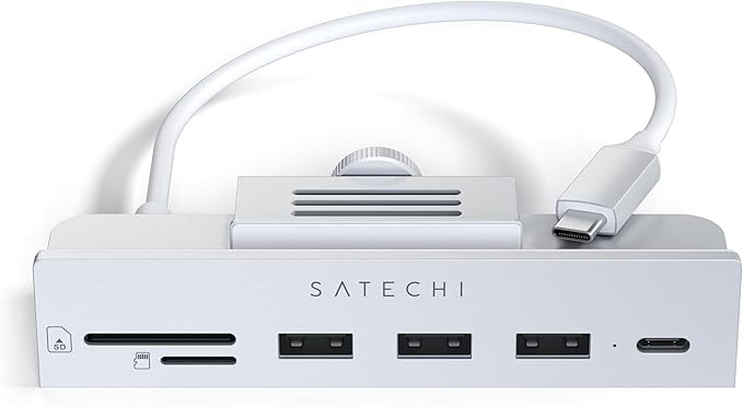 Satechi USB C Hub iMac USB Adapter USB C Data Port USB-A 3.0 Data Micro/SD Card Readers USB C Clamp Hub for iMac M4 Does Not Fit 2020 iMac &amp Earlier Models - Silver