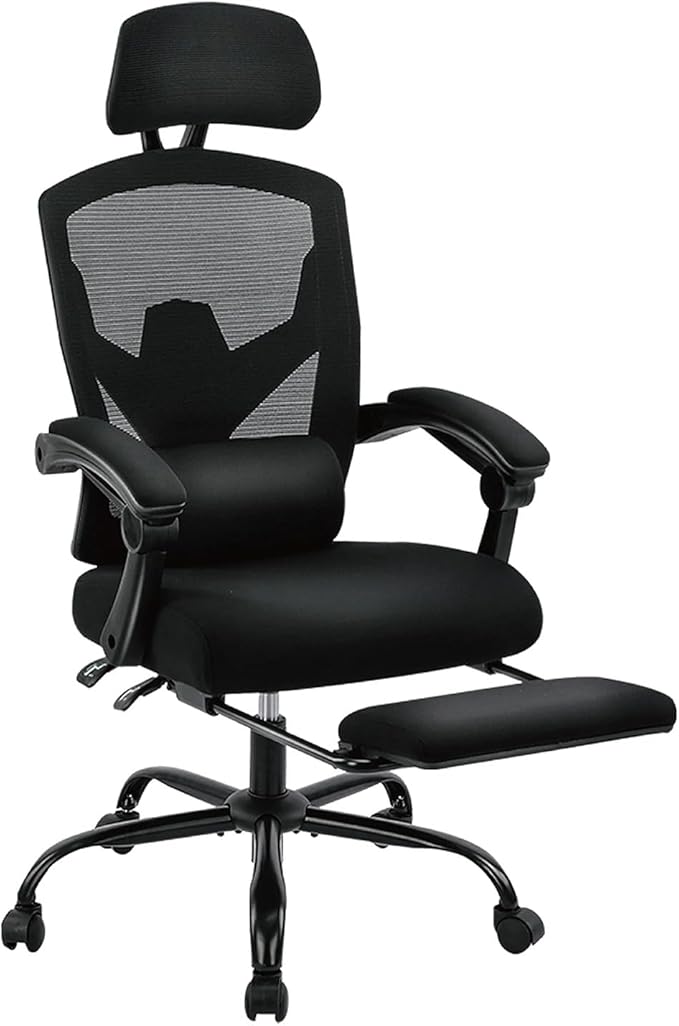 Ergonomic Reclining High Back Mesh Living Room Rocking Gaming Chair Computer Desk Swivel Rolling Lumbar Support Pillow (Black)