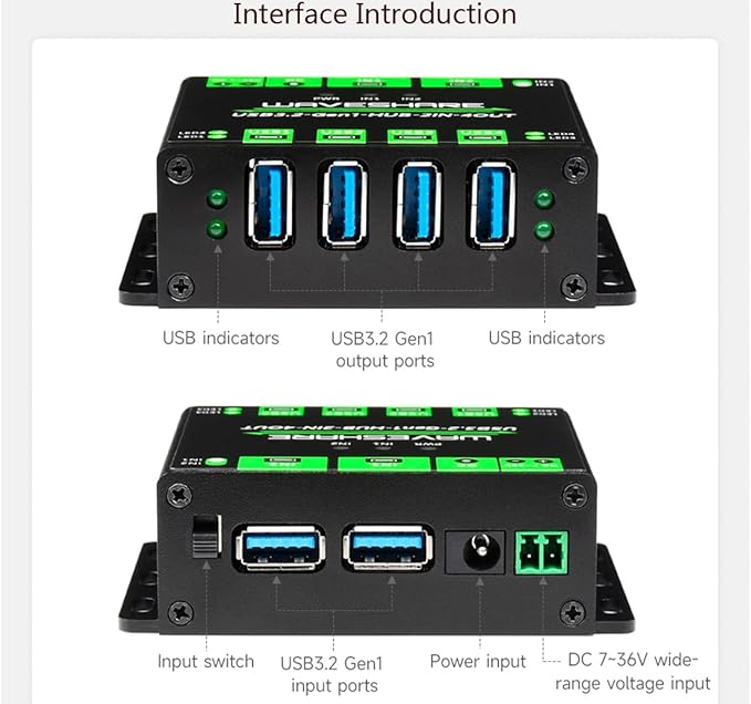 Industrial USB HUB with 4X USB 3.2 Ports Switchable Dual Hosts up to 5GbpsOnboard Multi ProtectionsCompatible with Linux Windows 11/10 / 8.1/8 / 7 / XP
