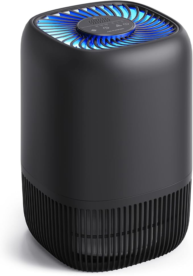 Air Purifiers for Office with H13 Quiet HEPA Filter Up to 1076 Ft² for Pet Family Pollen Smoke Compact Air Cleaner with 3 Speeds Timer Aroma Quiet 360°Intake for Home Bedroom Black