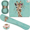 Keyboard Wrist Rest Pad + Square Mouse Pad + Wrist Rest Support Pad + Coaster Ergonomic Memory Wrist Rest Support 4-Piece Combo Set for Gaming and Office Green Rustic Wood and Giraffe