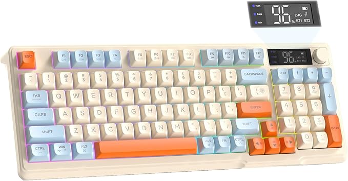 ZIYOU LANG M96 Wireless Gaming Silent Membrane KeyboardDisplay Screen &amp Knob with Multimedia Keys Dual Mode Bluetooth/2.4GhzRainbow Backlight 94Keys Ball Shape PBT Keycap ANSI Layout for Win/Mac