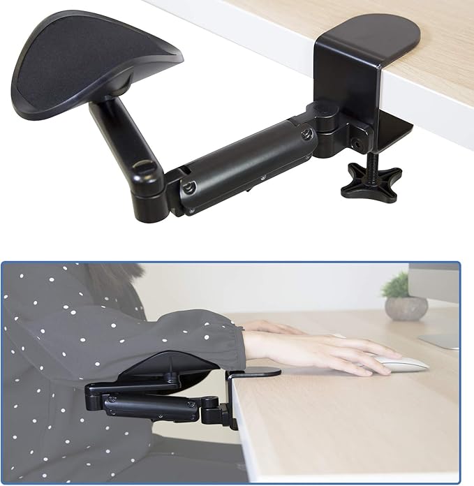 Mount-It! Adjustable Arm Rest for Desk Ergonomic Elbow &amp Forearm Support Height Adjustable Full Motion Rotating Desk Arm with Clamp-On Base for Computer &amp Keyboard Use Steel Construction (M
