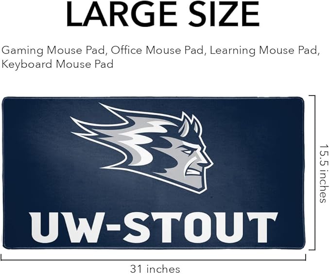 University of Wisconsin - Stout Primary Logo Large Gaming Mouse Pad Desk Mat with Stitched Edges Non-Slip Base for Gamer Home and Office 31.5 x 15.7