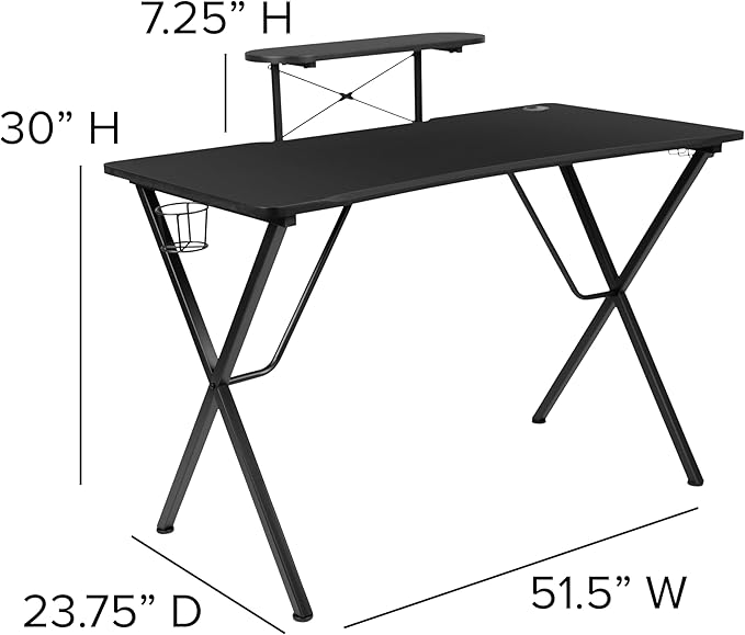 EMMA + OLIVER Gaming Bundle-Cup/Headphone Desk &amp Red Reclining Footrest Chair