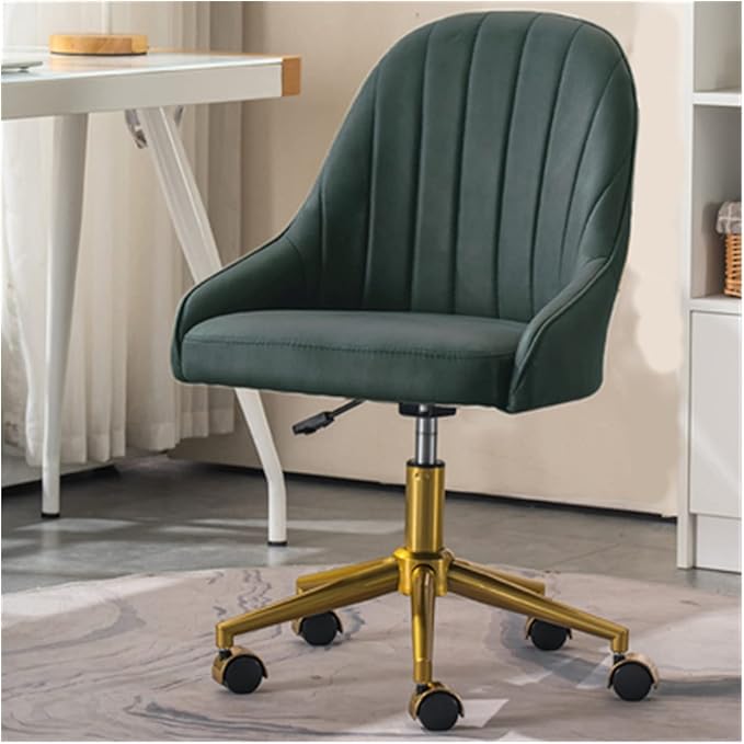 Adjustable Office Computer Chair with Armrest Home Bedroom Comfortable Computer Chair Lift Rotating Makeup(Green Titanium)