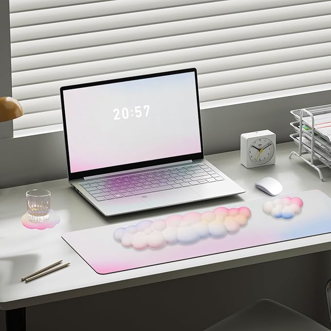 Gaming Desk Mat with Keyboard Wrist Rest Set 4 in 1 Large Mouse Pad &amp Cloud Keyboard Wrist Rest&amp Mouse Wrist Rest&ampCoaster Comfort and Support for Typing and Gaming