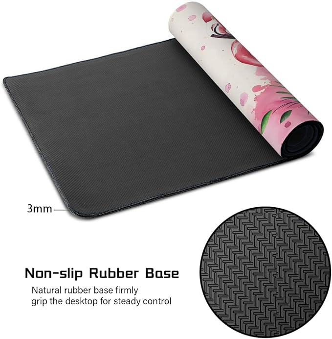 Pink Flamingo Leaf Large Mouse Pad Gaming Mousepad Desk Mat for Desktop Computer Keyboard Waterproof Mouse Mat Desk Pad with Non-Slip Base for Game School Office Home 35.4 x 15.7