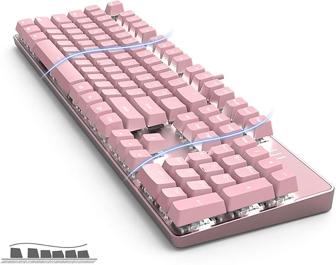 Full Size Wired Mechanical Gaming Pink Keyboard | Blue Switch 104 Keys US Layout Full Size Pink PC Gaming Keyboards | Hot Swappable LED Backlit Light Up Wired Mechanical Computer Keyboards