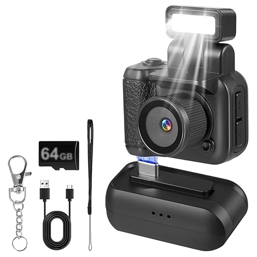 SQPP-1080P Retro Camera CMOS Keychain Camera with LED Flash Video Recorder for Photography (64GB) New 2026 Electronic &amp Accessories