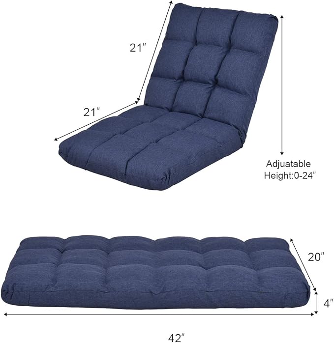 LDAILY Floor Chair Padded Gaming Sofa Chair with Adjustable Backrest and Thick Seat Cushion Cushioned Back Support Versatile Metal Frame Floor Seating Great for Reading Gaming Meditation (Blue)