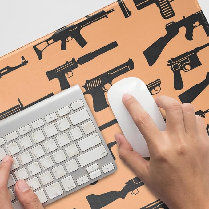 Tons of Guns Pattern Large Gaming Mouse Pad Desk Mat with Stitched Edges Non-Slip Base for Gamer Home and Office