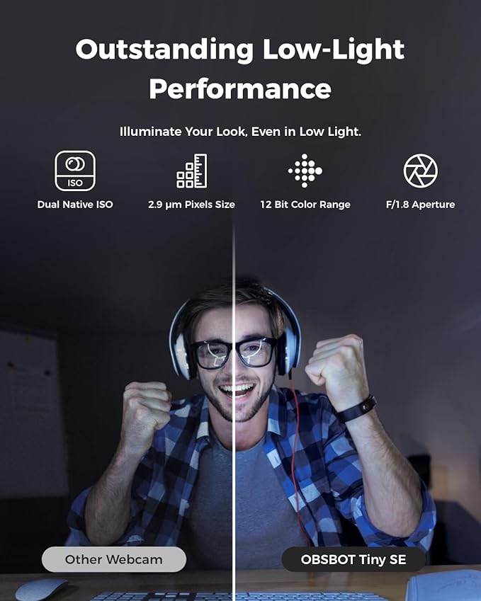 OBSBOT Tiny SE Webcam-1080P 100FPS-Extra Tripod-Video CallHD PTZ Webcam1/2.8 SensorGesture Control4X ZoomAI Auto TrackLiveStream for Game/Meet/Educate-Web Camera for Desktop ComputerPCLaptop