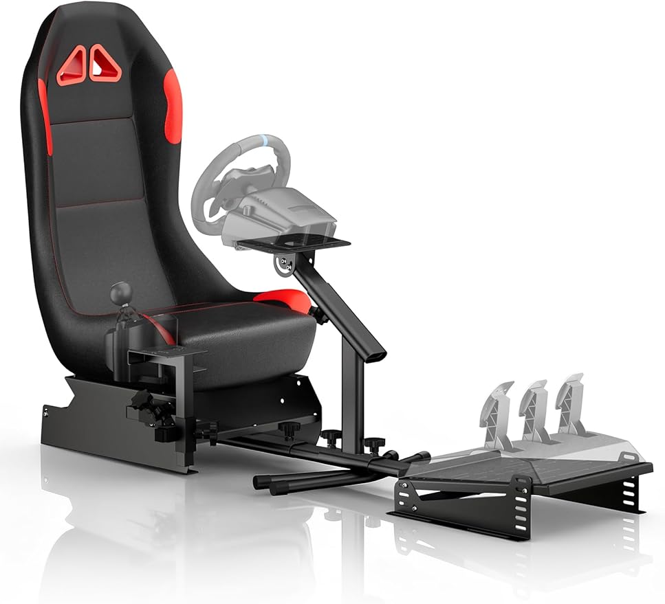 Foldable Racing Simulator Cockpit with Leather Seat Built for Stable Braking &amp Immersive Home Racing Compatible with Logitech Thrustmaster Fanatec MOZA
