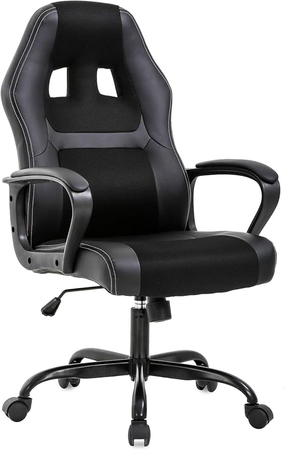 Office Chair Ergonomic Gaming Chair High Back Computer Desk Chair with Lumbar Support Adjustable PU Leather Gamer Chair Comfortable Racing Style for Adults Teens Kids (Classic Version Black)