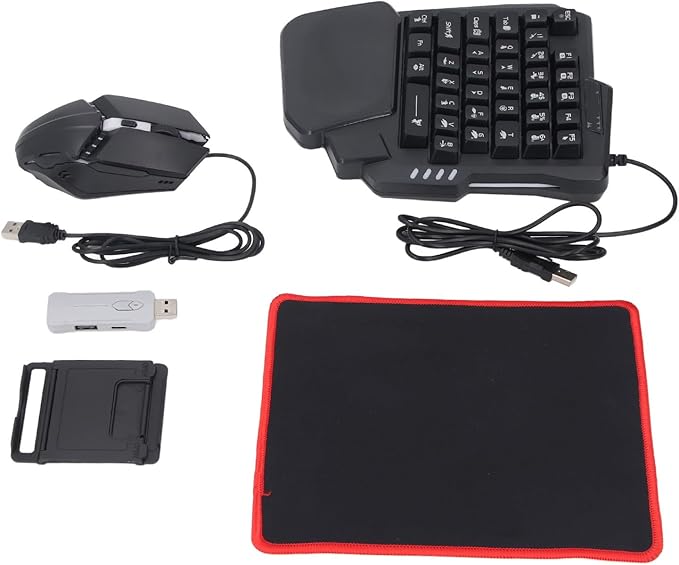 Zunate Half Hand Gaming Keyboard and Combo Half Hand Gaming Keyboard Set 4 in 1 Mobile Gaming Keyboard Set with Converter Adjustable Phone Stand for PC