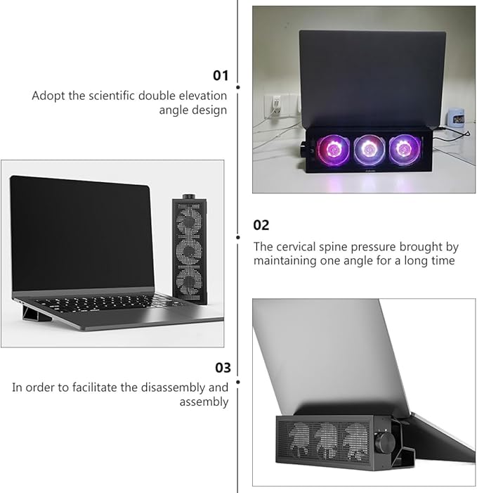 POPETPOP RGB Adjustable Speed Laptop Cooling Pad with Aluminum Heightened Stand Professional Notebook Cooler for Gaming and Office Use
