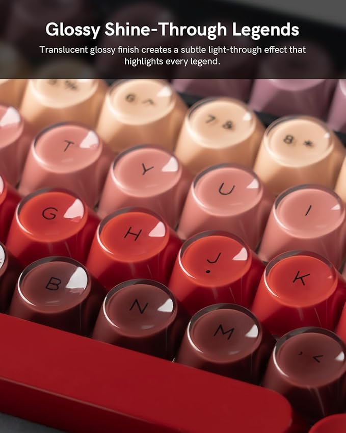 PBT Keycaps Glossy Red Lipstick Jelly Keycaps MOA Profile 128 Keys Elegant Cute Custom Key caps for 61/68/84/87/98/100 Cherry Gateron MX Mechanical Keyboards No Tear &amp Never Fades