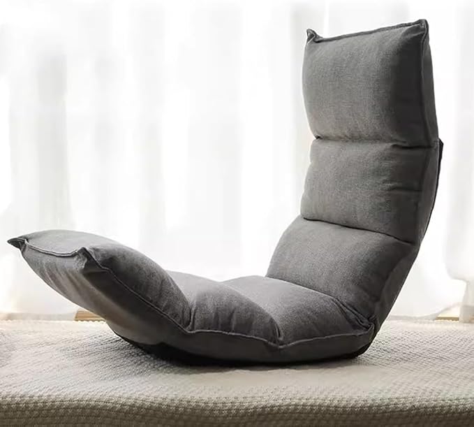 ELEFOCUS Adjustable Ergonomic Folding Floor Chair with Back SupportLarge Lazy Sofa Lounger Portable Sleeper Bed Couch Recliner(Grey)