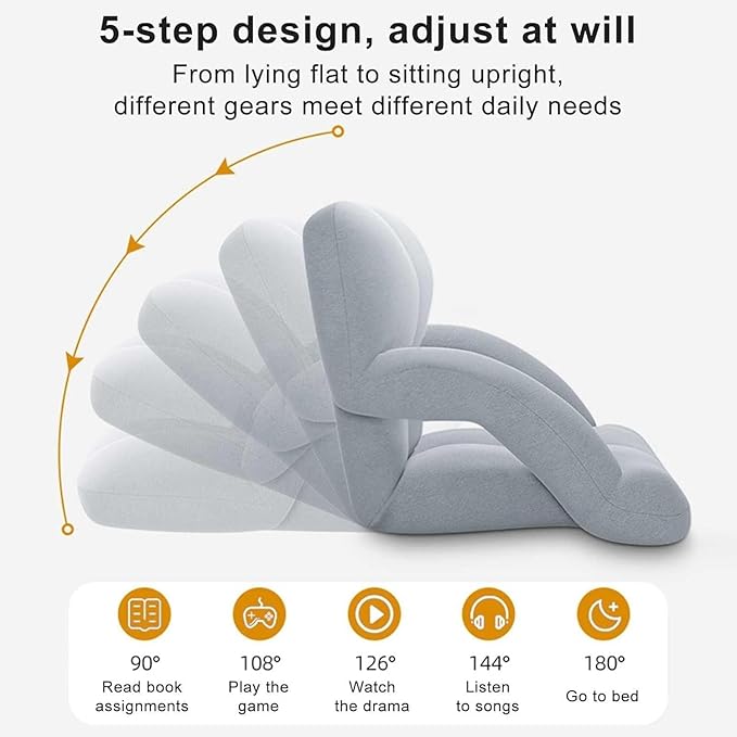 Floor Chair 5-Position Indoor Adjustable Floor Chair Ashable Floor Chair with Back Support Multifunction Beach Sun Camping Garden Deck Chair(Light Gray)