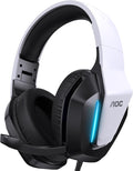 AOC Gaming Headset for PS5 PS4 PC Mac Switch Xbox Series Surround Sound RGB Gaming Headphones with Noise Canceling Microphone 50MM Dynamic Drivers 3.5MM Audio Jack White