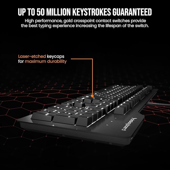 Das Keyboard Prime 13 Mark II Backlit Wired Mechanical Keyboard Cherry MX2A Red Mechanical Switches Clean White LED Backlit Keys USB Pass-Through Aluminum Top Panel (104 Keys Black)
