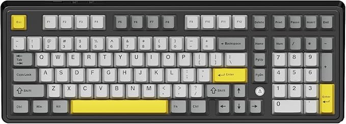 NACODEX Ajazz AK980 Grey Yellow Wireless Mechanical Gaming KeyboardTri-Mode BT5.0/2.4GHz/USB-C Hot Swappable Custom Keyboard RGB Backlit Computer Gaming Keyboards for PC/Tablet/PS/Xbox