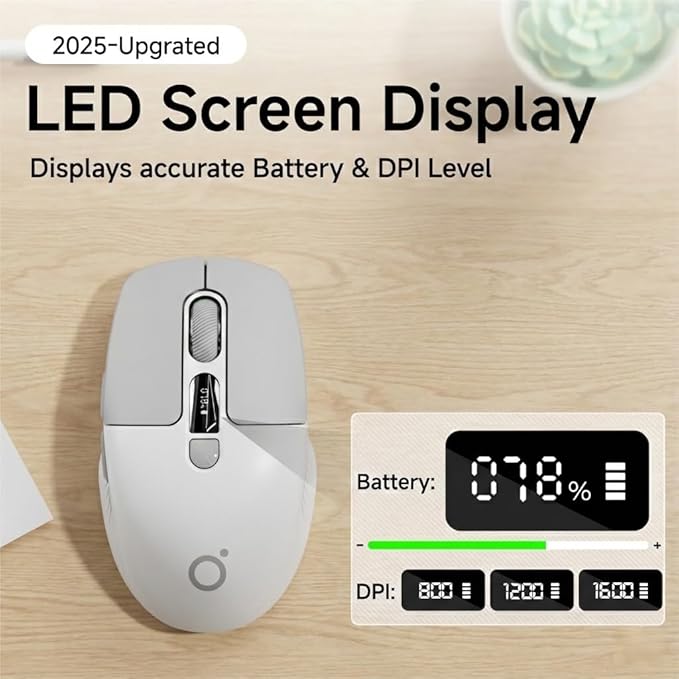 EWEADN Q1 Wireless Mouse BT &amp 2.4G Silent Mouse Quiet Click with 1600 DPI Levels Battery &amp DPI LED Screen Display 6 Button Small Portable Bluetooth Mouse for Laptop/PC/Mac-Grey